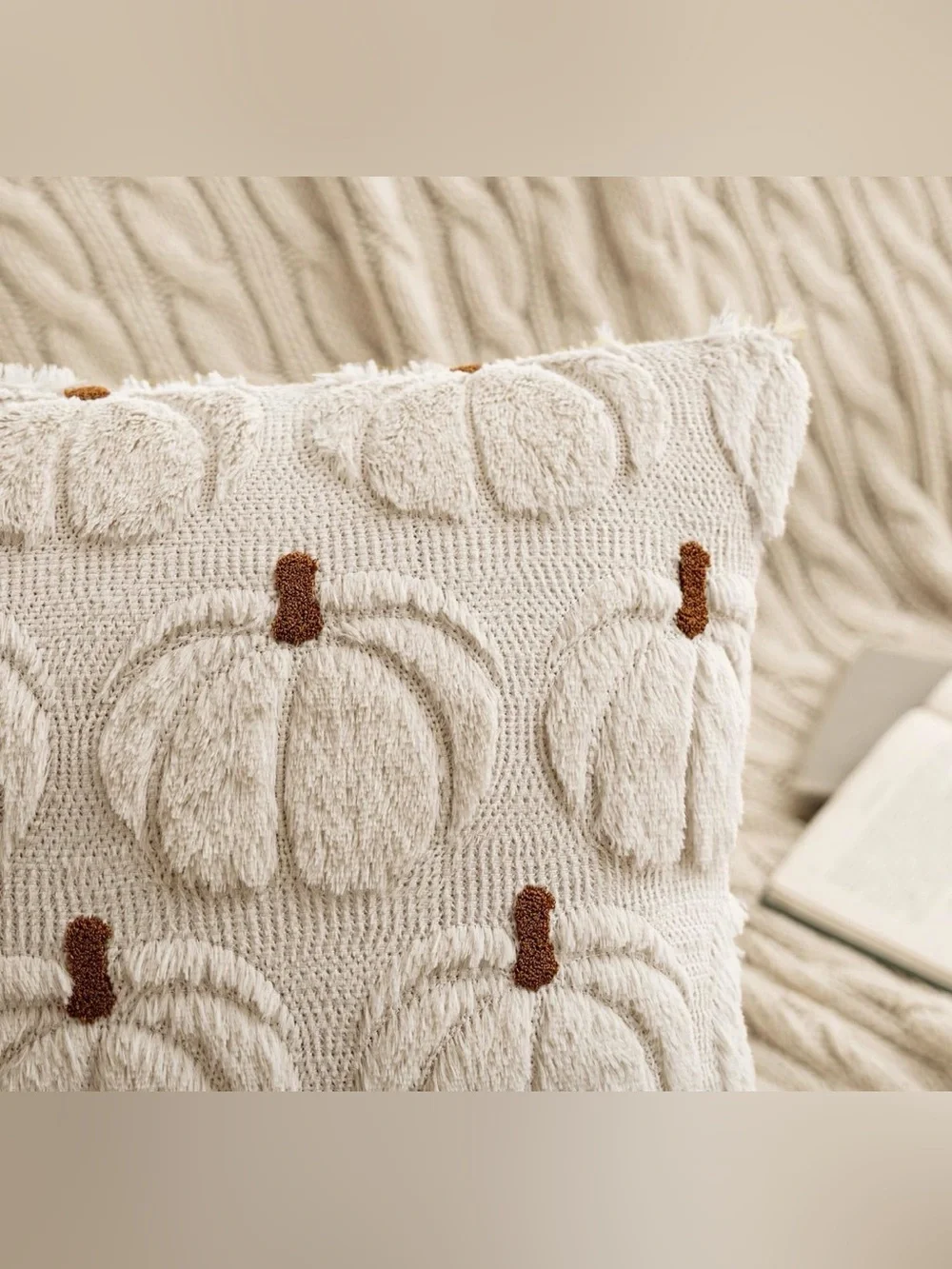 NWT Fall Pumpkin Pillow Covers Fall Decor Beige Brown Stem 18x18 Set